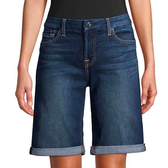 JEN7 by 7 For All Mankind Size 4 Rolled Cuffs Denim Bermuda Shorts Dark Wash NEW - Picture 1 of 11